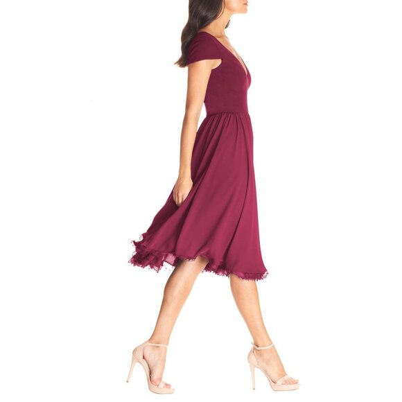 🆕DRESS THE POPULATION Corey Flare Chiffon Dress Magenta XX-Small (00-0) - Picture 3 of 12